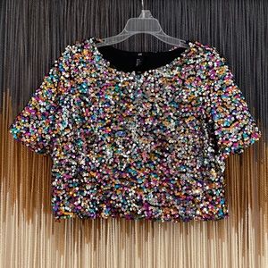 Cropped Confetti Sequin Top